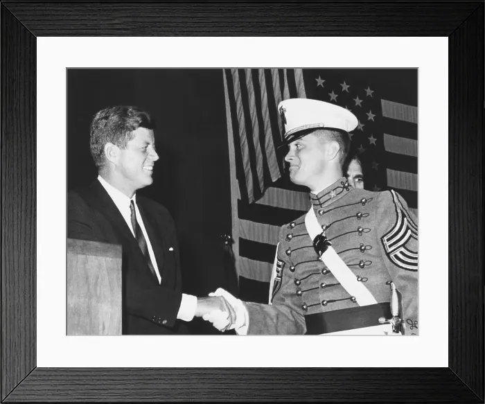 Framed Print : President Kennedy shakes hands with Cadet John H. Fagan Jr. at West Point