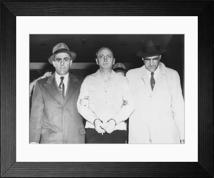 Framed Print : FBI agents escort James I. Faherty, 44, after his arrest for the $1, 219, 000 Brinks robbery. He was arrested with Thomas F Framed Print : FBI agents escort James I. Faherty, 44, after his arrest for the $1, 219, 000 Brinks robbery. He was arrested with Thomas F