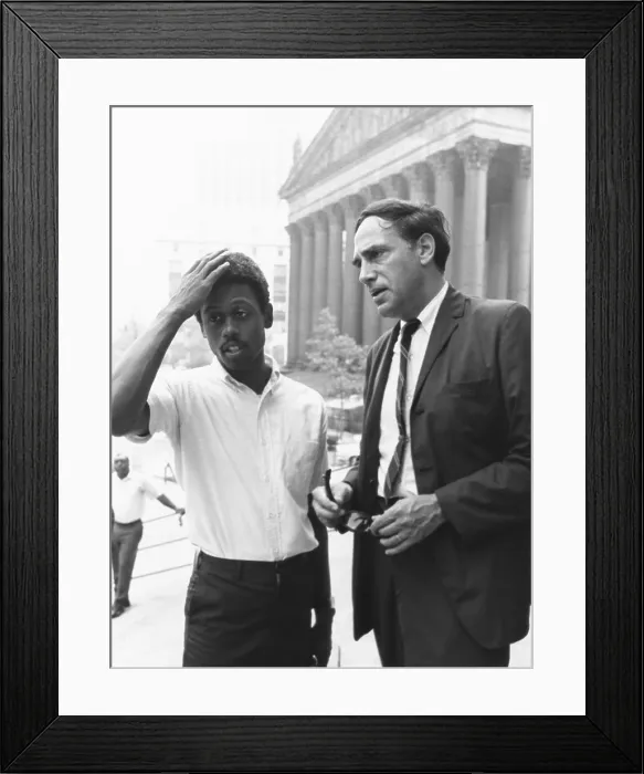 Framed Print : Ralph Featherstone of SNCC with civil rights attorney, William Kunstler, outside Federal Court. Featherstone had just learned the court set bail of $25, 000 for SNCC Chairman H Framed Print : Ralph Featherstone of SNCC with civil rights attorney, William Kunstler, outside Federal Court. Featherstone had just learned the court set bail of $25, 000 for SNCC Chairman H