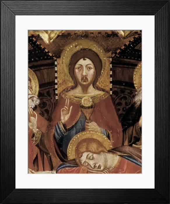 Framed Print : SERRA, Jaume (1358-1397); SERRA, Pere (1343-1406). Altarpiece of the Virgin. 1362 - 1375. Central detail of the predella of the Last Supper. Christ holding the chalice