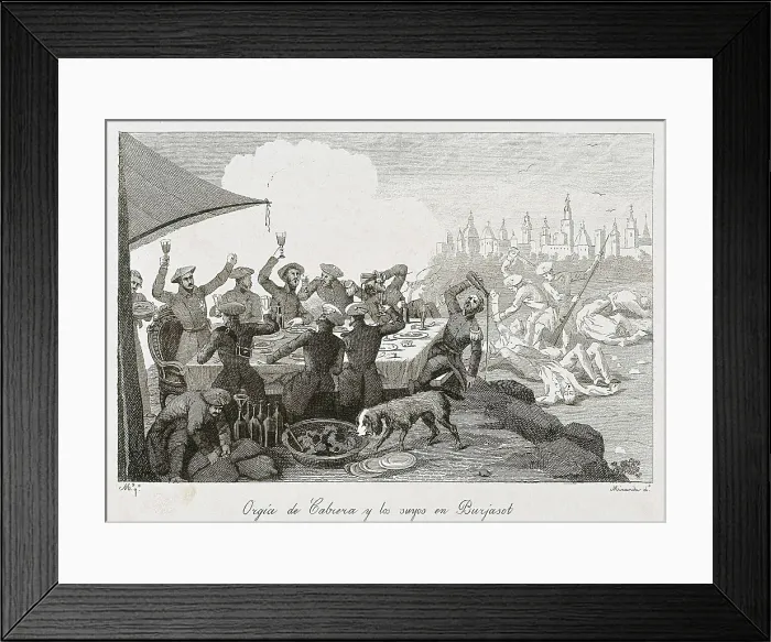 Framed Print : Spain. First Carlist War. Orgy of Cabrera and his carlist troops in Burjassot (1937). Engraving. SPAIN. Madrid. Romantic Museum. AISA / Everett Collection**US SALES ONLY** Framed Print : Spain. First Carlist War. Orgy of Cabrera and his carlist troops in Burjassot (1937). Engraving. SPAIN. Madrid. Romantic Museum. AISA / Everett Collection**US SALES ONLY**
