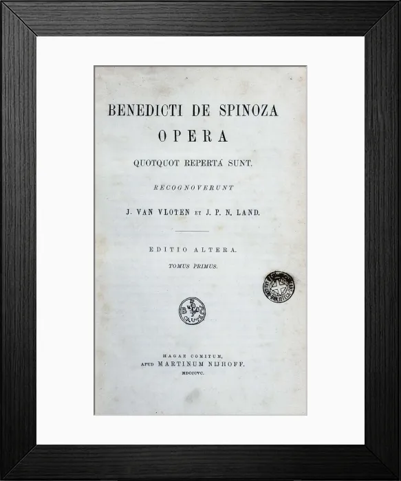 Framed Print : SPINOZA, Benedict de (1632-1677). Front page of Baruch de Spinoza's works (Opera), edition published in Barcelona in 1895. SPAIN. Barcelona Framed Print : SPINOZA, Benedict de (1632-1677). Front page of Baruch de Spinoza's works (Opera), edition published in Barcelona in 1895. SPAIN. Barcelona