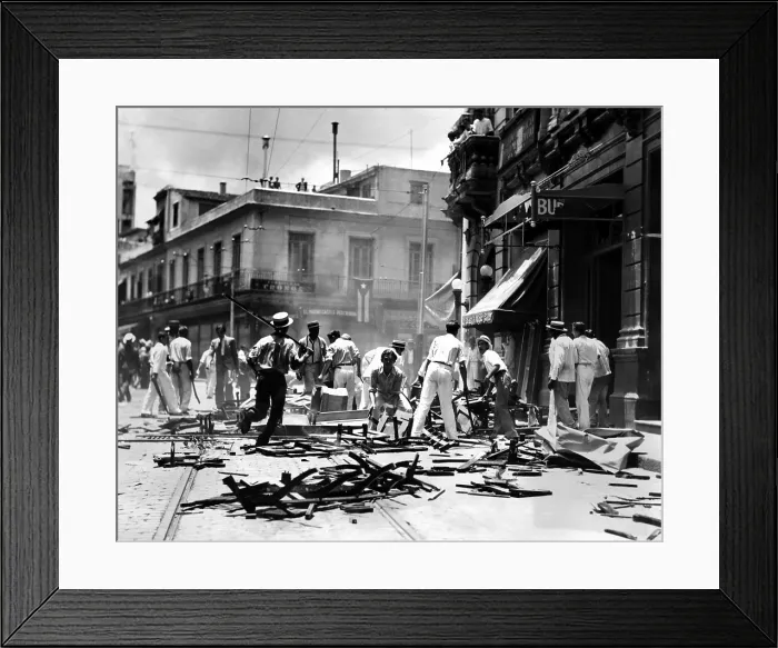 Framed Print : Cuban mob wrecks the government newspaper on July 13, 1933. On the same day liberal-leftist President Gerardo Machado was ousted from office Framed Print : Cuban mob wrecks the government newspaper on July 13, 1933. On the same day liberal-leftist President Gerardo Machado was ousted from office