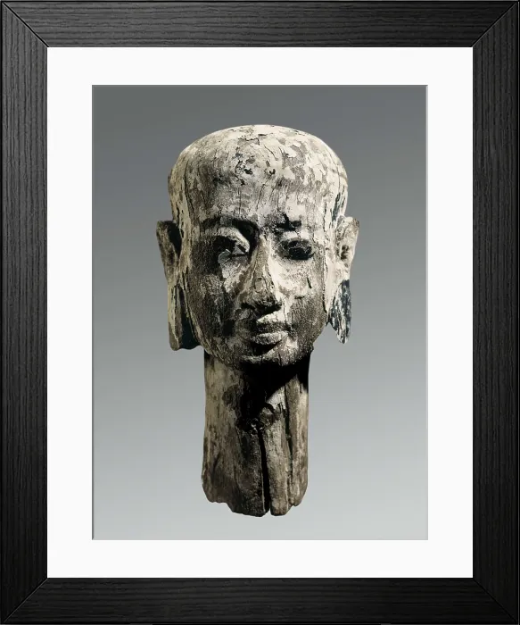 Framed Print : Head of woman. 1550 -1196 BC. From the 18th or 19th Dynasty. Bust. Egyptian art. New Kingdom. Sculpture on wood. EGYPT. Cairo. Egyptian Museum. Proc: EGYPT. Saqqara