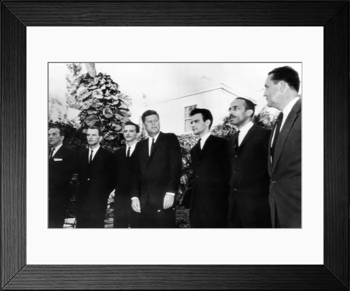Framed Print : President John Kennedy with Cuban leaders of the failed Bay of Pigs Invasion. The men were freed by Fidel Castro after $53 million in food and medical supplies we sent to Cuba