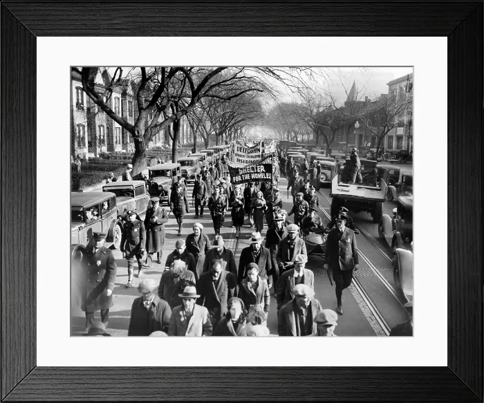 Framed Print : Part of the army of Hunger Marchers walk down Pennsylvania Avenue on Dec. 6, 1931. Police had allowed them the march into the city of Washington, DC