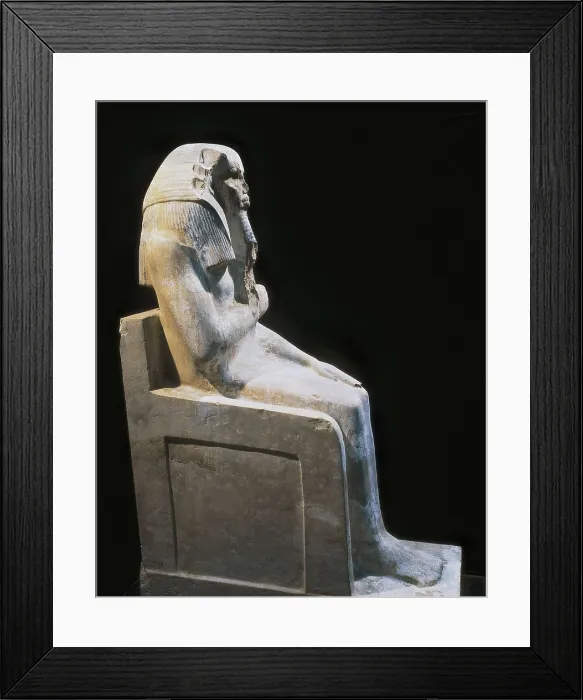 Framed Print : Seated statue of King Djoser. 2611 BC. Detail. Egyptian art. Old Kingdom. Sculpture on rock. EGYPT. Cairo. Egyptian Museum. Proc: EGYPT. Saqqara