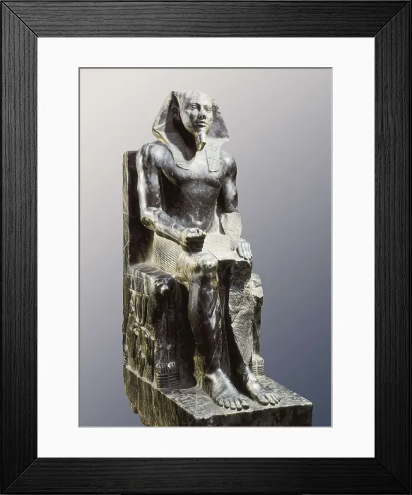 Framed Print : Statue of Khafre enthroned. 2520 BC. Egyptian art. Old Kingdom. Sculpture on rock. EGYPT. Cairo. Egyptian Museum. Proc: EGYPT. Giza. Temple of Khafre's Pyramid Framed Print : Statue of Khafre enthroned. 2520 BC. Egyptian art. Old Kingdom. Sculpture on rock. EGYPT. Cairo. Egyptian Museum. Proc: EGYPT. Giza. Temple of Khafre's Pyramid