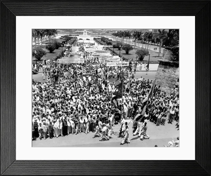 Framed Print : Cuban political demonstration supported the governments three year plan