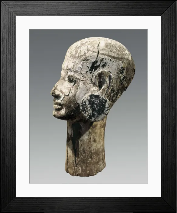 Framed Print : Head of woman. 1550 -1196 BC. Profile. Work from the 18th or 19th Dynasty. Egyptian art. New Kingdom. Sculpture on wood. EGYPT. Cairo. Egyptian Museum. Proc: EGYPT. Saqqara