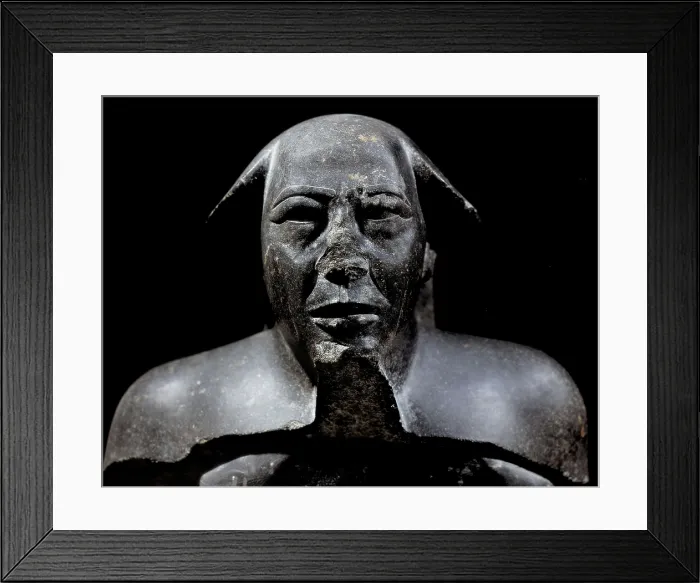 Framed Print : Head of Montuemhat. ca. 690 BC. Egyptian art. Third Intermediate Period. Sculpture on marble. EGYPT. Cairo. Egyptian Museum. Proc: EGYPT. Karnak
