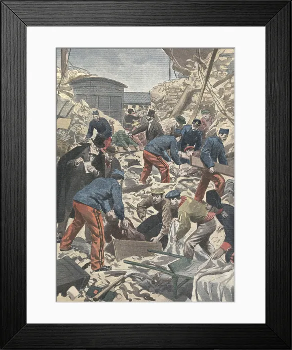 Framed Print : Spain. Explosion at the Irun railway station. Illustration from 'Le Petit Journal' (March 24th1901). Engraving