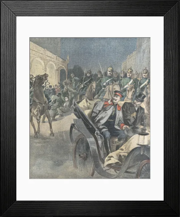 Framed Print : Germany. Attack against the emperor William II. Picture of 'Le Petit Journal' (24th March 1901). Engraving Framed Print : Germany. Attack against the emperor William II. Picture of 'Le Petit Journal' (24th March 1901). Engraving