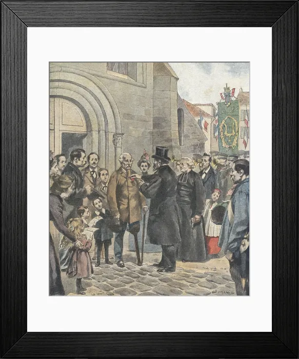 Framed Print : France (1901). Late decoration of Jean-Henry Phelipotwho receives the honor cross fifty years after having fought in the Crimean War