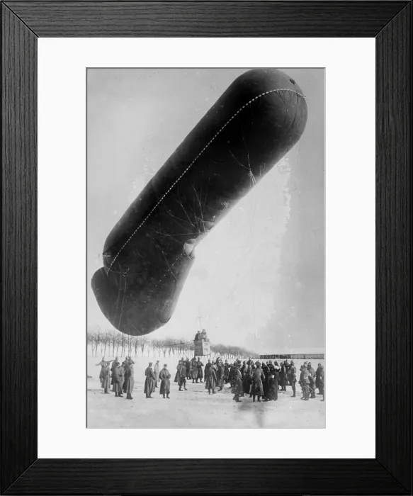 Framed Print : World War I, German observation balloon in snow with soldiers, circa 1914-1918