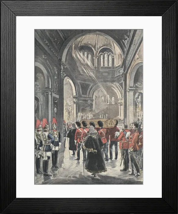 Framed Print : Victoria (1819-1901). Funerals of the queen Victoria in the Frogmore Mausoleum. Illustration from 'Le Petit Journal' (February 171901). Engraving Framed Print : Victoria (1819-1901). Funerals of the queen Victoria in the Frogmore Mausoleum. Illustration from 'Le Petit Journal' (February 171901). Engraving