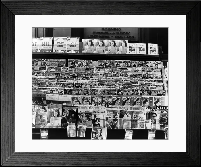Framed Print : Omaha, Nebraska, Newsstand, photograph by John Vachon, 1942 Framed Print : Omaha, Nebraska, Newsstand, photograph by John Vachon, 1942