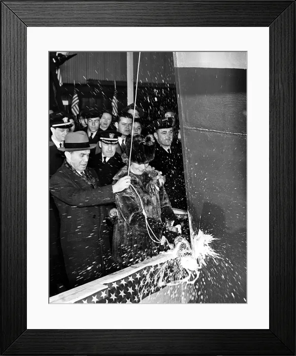 Framed Print : Destroyer USS Farenholt launched with champagne in Staten I. NY, 11-19-41.. Courtesy: CSU Archives  /  Everett Collection