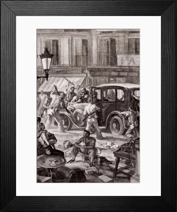 Framed Print : SPAIN. Spain. Civil War. Requisition of vehicles by organizations of the Popular Front (1936). Drawing. AISA / Everett Collection**US SALES ONLY** Framed Print : SPAIN. Spain. Civil War. Requisition of vehicles by organizations of the Popular Front (1936). Drawing. AISA / Everett Collection**US SALES ONLY**