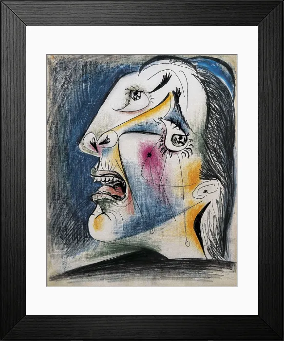 Framed Print : Picasso, Pablo (1881-1973). Sketch for 'Guernica'. Head crying (V). 1937. Graphite, colour bar and gouache on canvas paper. Drawing. SPAIN. Madrid