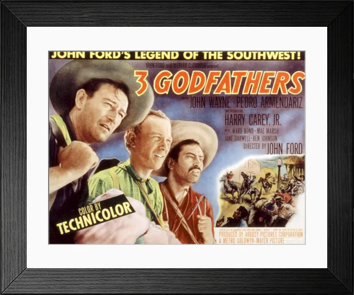 Framed Print : 3 GODFATHERS, (aka THREE GODFATHERS), John Wayne, Harry Carey, Jr. Pedro Armendariz, 1948