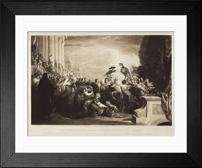 Framed Print : The triumphal entry of the Duke of Wellington into Madrid in 1812. Engraving based on the painting by W.Hilton from 1825. Engraving. SPAIN. Madrid. Municipal Museum