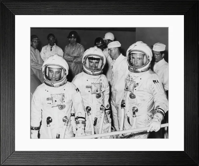 Framed Print : The crew of the first manned Apollo space flight, in training for the Apollo Saturn AS-204 mission (renamed Apollo 1 in their honor)