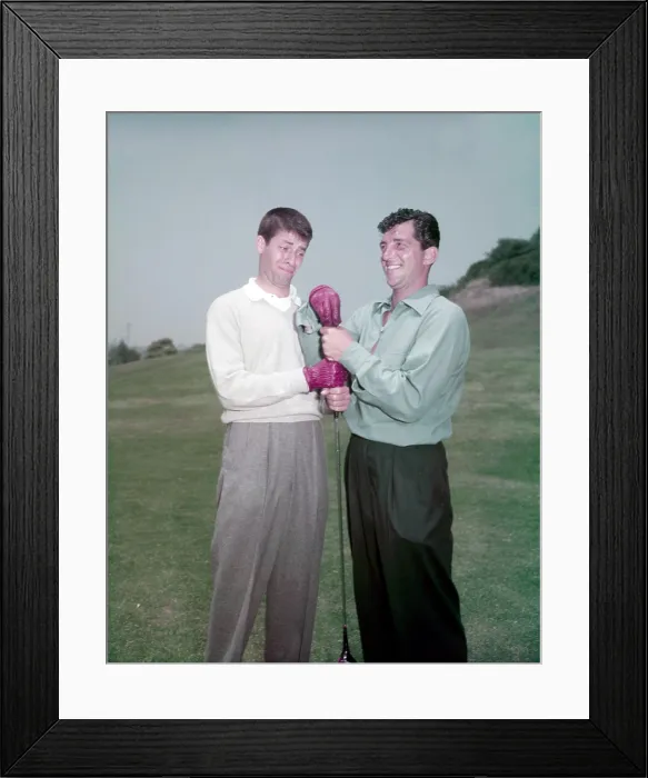 Framed Print : From left: Jerry Lewis, Dean Martin, golfing, ca. 1953. ph: TV Guide / courtesy Everett Collection Framed Print : From left: Jerry Lewis, Dean Martin, golfing, ca. 1953. ph: TV Guide / courtesy Everett Collection