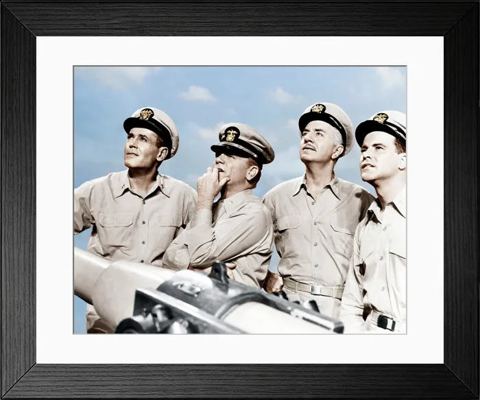 Framed Print : MISTER ROBERTS, from left: Henry Fonda, James Cagney, William Powell, Jack Lemmon, 1955