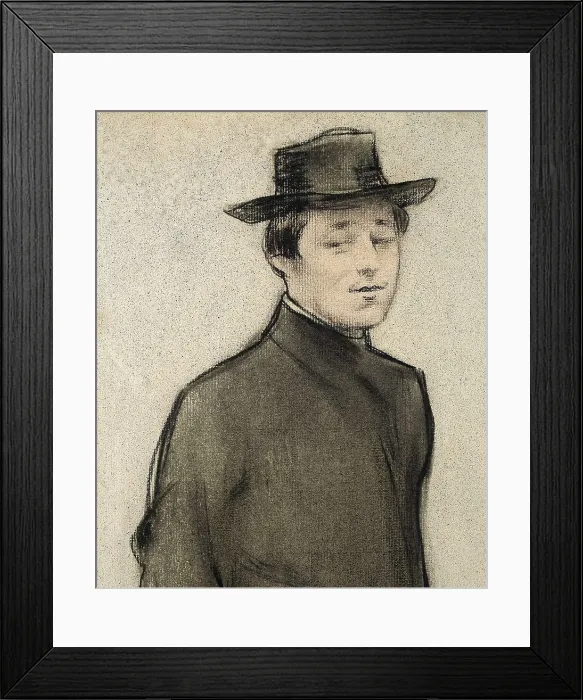 Framed Print : CASAS i CARBO, Ramn (1866-1932). Portrait of Isidre Nonell. 1898. Detail. Atomized charcoal and background. Modernism. Drawing. SPAIN. Barcelona. National Art Museum of Catalonia