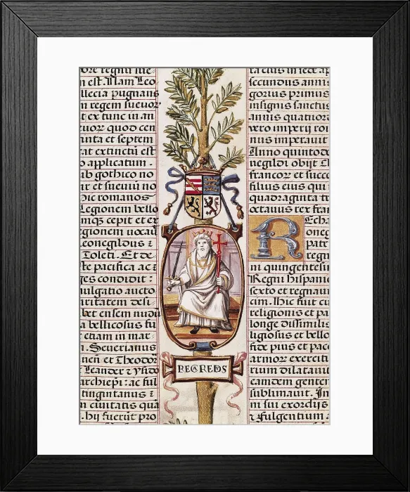 Framed Print : CARTAGENA, Alonso de (1384-1456); RECARED I ( -601). 'Genealoga de los reyes de Espaa' (Genealogy of the kings of Spain) by Alonso de Cartagena. Gothic art