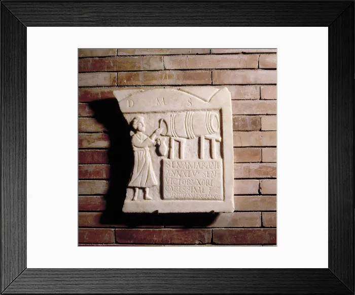 Framed Print : Funerary Stele of the Landlady Sentia Amaranis. 1st c. Roman art. Early Empire. Relief on marble. SPAIN. Mrida.. National Museum of Roman Art. Proc: SPAIN. Mrida