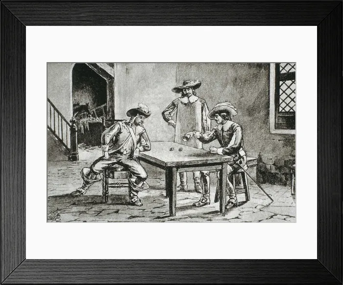 Framed Print : SERRA Y PAUSAS, Joan (s.XIX). D'Artagnan and the Three Musketeers. 1860s. Illustration of chapter XXVIII