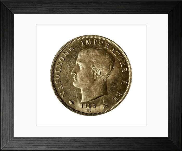 Framed Print : 40 liras gold coin, with portrait of Napoleon Bonaparte (Milan, 1812). Coin. AISA / Everett Collection**US SALES ONLY** Framed Print : 40 liras gold coin, with portrait of Napoleon Bonaparte (Milan, 1812). Coin. AISA / Everett Collection**US SALES ONLY**