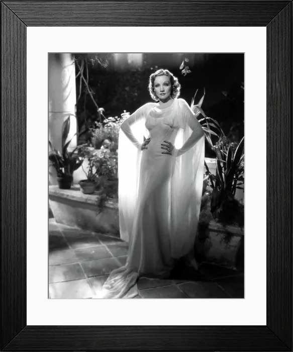 Framed Print : DESIRE, Marlene Dietrich in a white chiffon dress designed by Travis Banton, 1936
