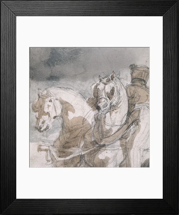 Framed Print : GRICAULT, Thodore (1791-1824). Munition Cart Drawn by Two Horses. 1818 - 1819. Graphite, paintbrush and watered ink on paper. Detail of horses. Romanticism
