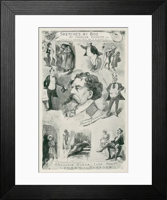 Framed Print : DICKENS, Charles (1812-1870). Illustration of 'Sketches by Boz', first work of Charles Dickens (1836), made up of local customs vignettes. Engraving. SPAIN. Barcelona Framed Print : DICKENS, Charles (1812-1870). Illustration of 'Sketches by Boz', first work of Charles Dickens (1836), made up of local customs vignettes. Engraving. SPAIN. Barcelona
