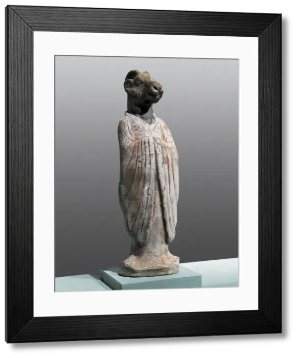 Framed Print : Figure of Goat of the Chinese Zodiac. 618 - 907. Chinese art. Tang period. Ceramics. CHINA. Beijing. Museum of History of China. Proc: CHINA. Xian