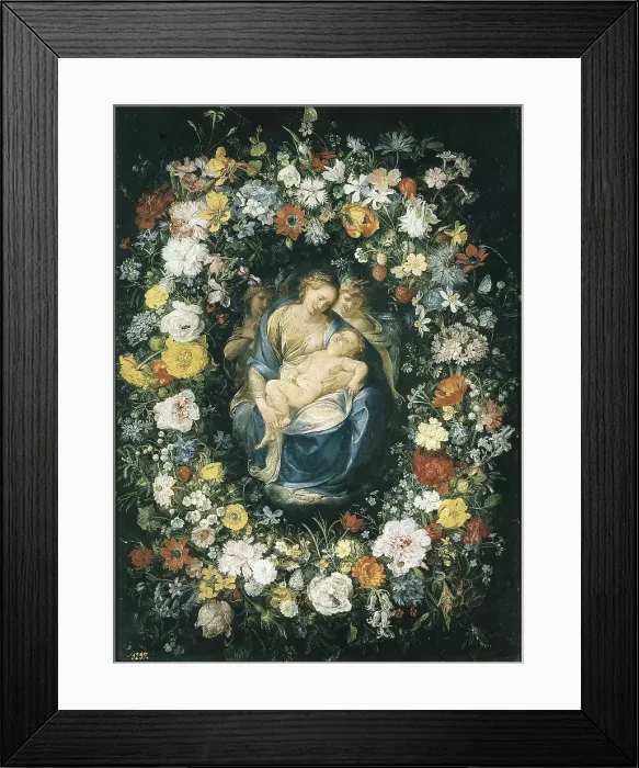 Framed Print : Breugel, Jan, The Elder, called 'Velvet Bruegel' (1568-1625). Garland with the Virgin, Child and two angels. 1610s. Work made together with Giulio Cesare Procaccini