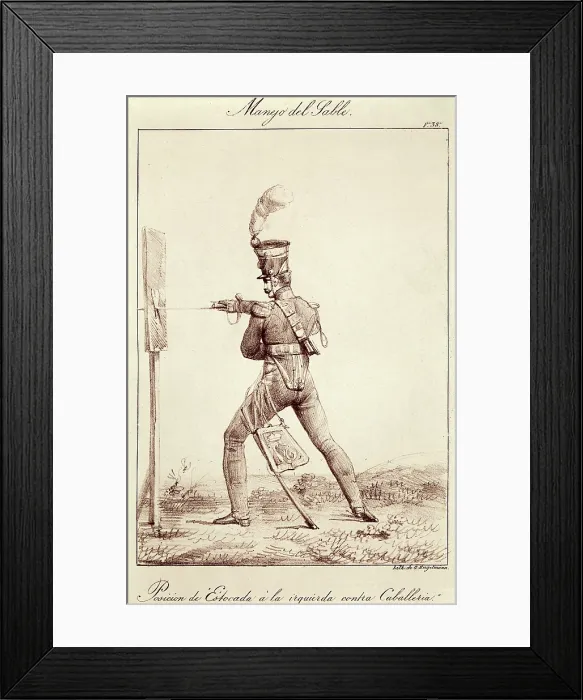 Framed Print : Use of sabre. Estocade position on the left against cavalry. Litography. SPAIN. Madrid. National Library. AISA / Everett Collection**US SALES ONLY**