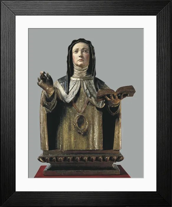 Framed Print : TERESA of JESUS, Saint (1515-1582). Gold and polychrome wood carving. School of Castile (17th c.). Baroque art. Sculpture on wood. SPAIN. Toledo. Holy Cross Museum Framed Print : TERESA of JESUS, Saint (1515-1582). Gold and polychrome wood carving. School of Castile (17th c.). Baroque art. Sculpture on wood. SPAIN. Toledo. Holy Cross Museum