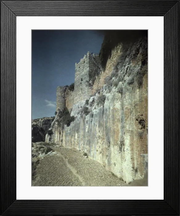 Framed Print : Moat of Saladin's Castle, a Byzantine Castle once occupied by Crusaders, Syria, Lumiere colorfilm, circa 1934-1939