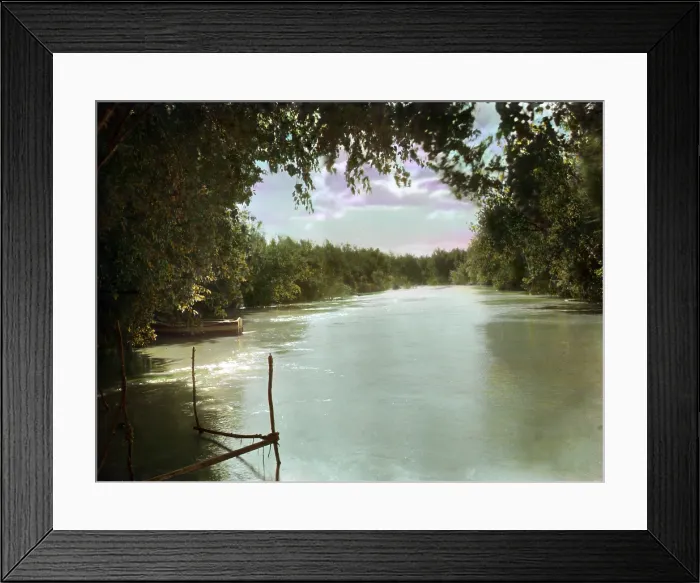 Framed Print : The River Jordan, Holy Land, Jordan, hand painted transparency, circa 1890-1900