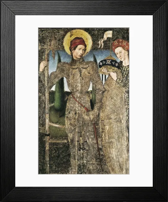 Framed Print : HUGUET, Jaume (1415-1492). Saint George and the Princess. ca. 1459 - ca. 1475. On the back of the panel there is the coat of arms of the Cabrera family. International gothic
