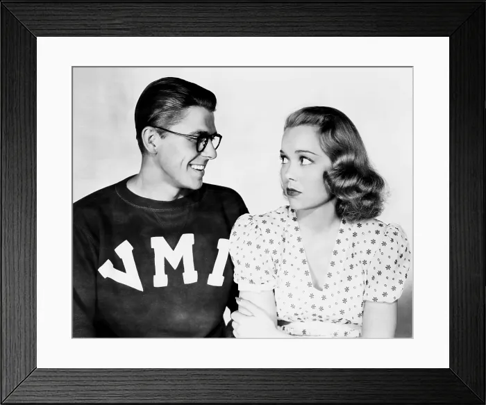 Framed Print : BROTHER RAT, from left, Ronald Reagan, Jane Wyman, 1938