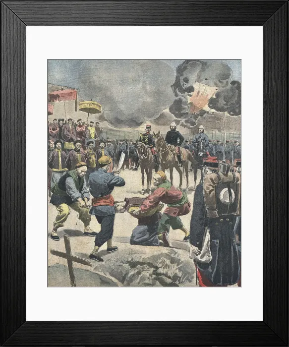 Framed Print : China (1901). The Boxer Rebellion. Execution in Pao-Tin-Fou. Illustration from 'Le Petit Journal' (January 20th1901). Engraving