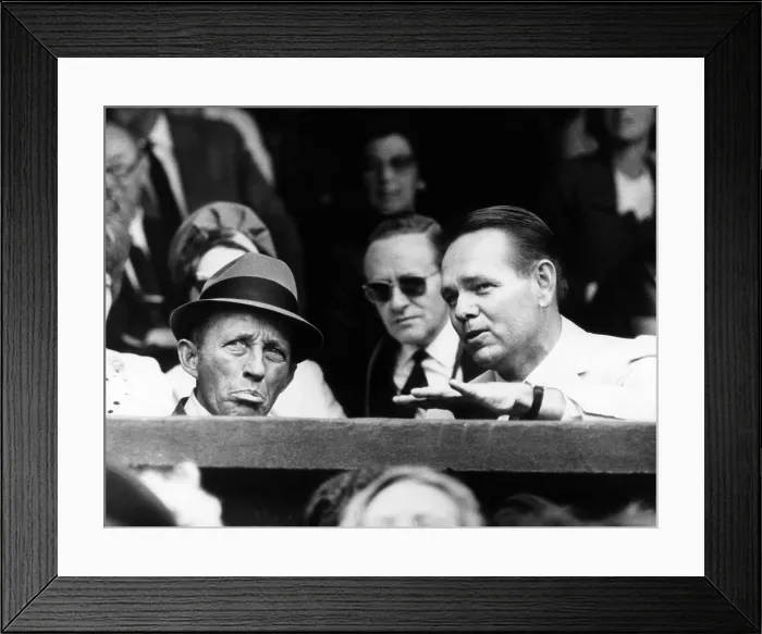 Framed Print : Singer Bing Crosby (1903-1977), tennis champion Jack Kramer, watching the Emerson-Ralston semi-finals match, Wimbledon, England, June 30, 1965