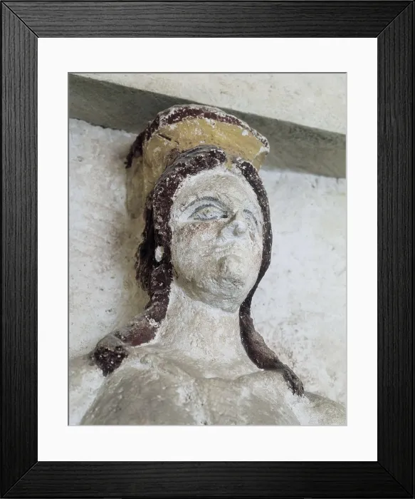 Framed Print : BULGARIA. RUSE. Sveshtari. Thracian Tomb of Sveshtari. Thracian Tomb of Sveshtari (3rd c. BC). Multicoloured sculpture with figure of Atlas woman. Thracian art. Sculpture