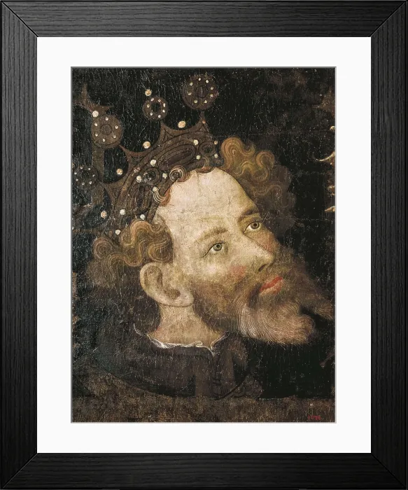 Framed Print : Peter IV, the Ceremonious. ca. 1427. It was part of the ceiling decoration from the Council hall, which made up a set of 15 portraits of the Kings of Aragon. Tempera on wood