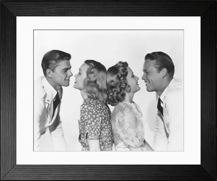 Framed Print : BROTHER RAT, from left: Ronald Reagan, Jane Wyman, Priscilla Lane, Wayne Morris, 1938 Framed Print : BROTHER RAT, from left: Ronald Reagan, Jane Wyman, Priscilla Lane, Wayne Morris, 1938